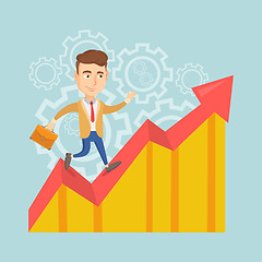 Image showing Happy business man standing on profit chart.