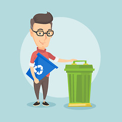 Image showing Man with recycle bin and trash can.