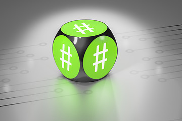 Image showing green cube with signs for hashtag