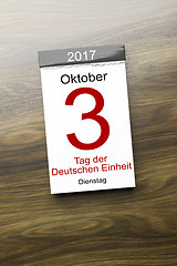 Image showing a calendar the 3rd of October Day of German unity text in german