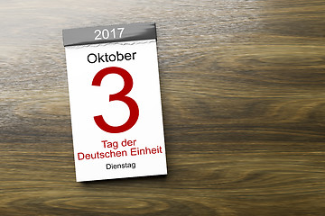 Image showing a calendar the 3rd of October Day of German unity text in german