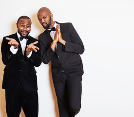 Image showing two afro-american businessmen in black suits emotional posing, g