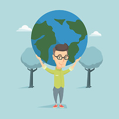 Image showing Business man holding globe vector illustration.