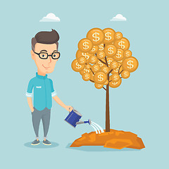 Image showing Man watering money tree vector illustration.