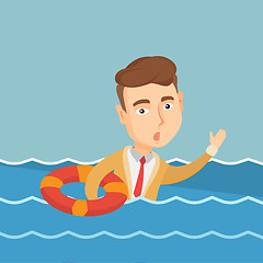 Image showing Business man sinking and asking for help.