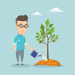 Image showing Man watering tree vector illustration.