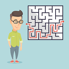 Image showing Business man looking at labyrinth with solution.