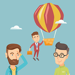 Image showing Business man hanging on balloon.