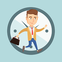 Image showing Business man running on clock background.