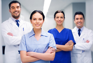 Image showing happy group of medics or doctors at hospital