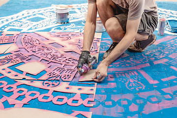 Image showing Colored Tile Pattern on a Street