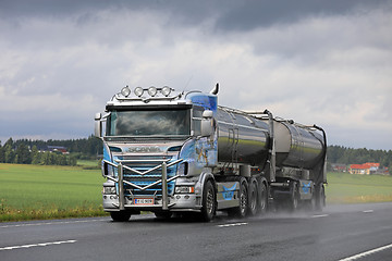 Image showing Customized Scania Tank Truck Trucking in Rain