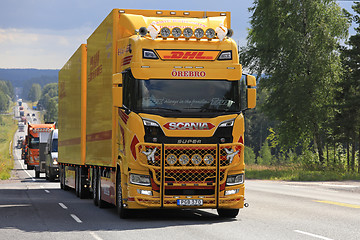 Image showing Yellow Next Generation Scania S580 in Truck Convoy