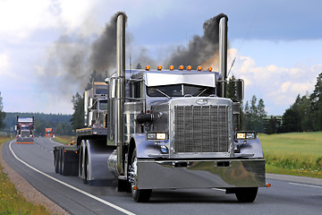 Image showing Peterbilt 359 S Trucking and Blowing Smoke