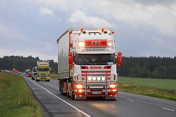 Image showing Scania 144 Bright Headlights Trucking in Convoy 