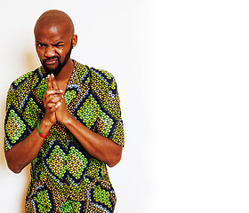 Image showing portrait of young handsome african man wearing bright green nati