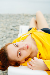 Image showing Sensual girl posing on sunbed