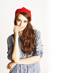 Image showing young cheerful brunette teenage girl on white background