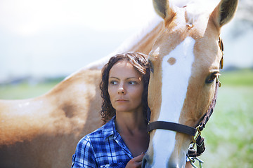 Image showing Woman and horse together