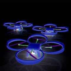 Image showing Drone, quadrocopter, with photo camera. 3d render. Anaglyph. Vie