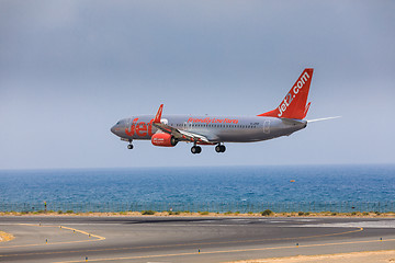 Image showing ARECIFE, SPAIN - APRIL, 16 2017: Boeing 737-800 of Jet2 with the