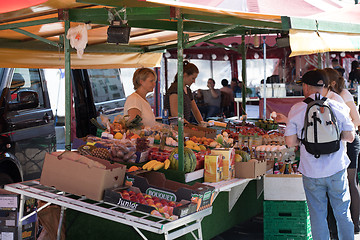 Image showing BERGEN MARKET SQUARE, NORWAY - MAY 27, 2017: Grocery stores that