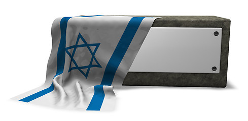 Image showing stone socket with blank sign and flag of israel - 3d rendering