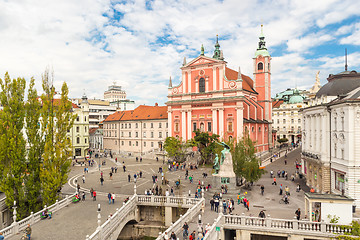 Image showing Preseren square and Franciscan Church of the Annunciation, Ljubljana, Slovenia, Europe.