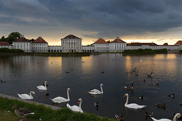 Image showing Dramatic scenery of post storm sunset of Nymphenburg palace in Munich Germany.