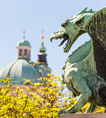 Image showing Famous Dragon bridge, symbol of Ljubljana, Slovenia, Europe.