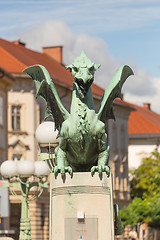 Image showing Famous Dragon bridge, symbol of Ljubljana, Slovenia, Europe.