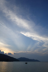 Image showing Fishing boats and sunset in Penang 