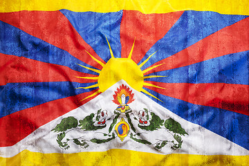 Image showing Grunge style of Tibet flag on brick wall