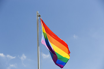 Image showing Rainbow flag on a flagpole