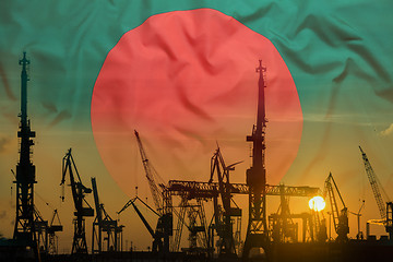 Image showing Industrial concept with Bangladesh flag at sunset