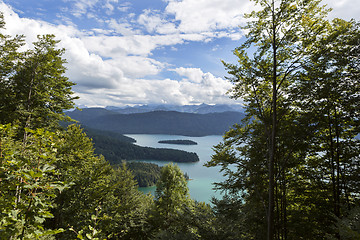 Image showing Panorama mountain view from Jochberg to lake Walchensee