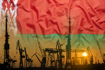 Image showing Industrial concept with Belarus flag at sunset