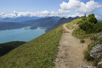 Image showing Panorama mountain view from Jochberg to lake Walchensee