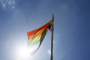 Image showing Rainbow flag on a flagpole