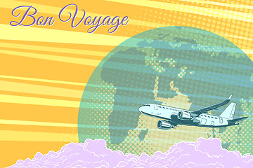 Image showing Plane flight travel tourism retro background Bon voyage