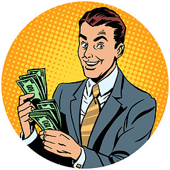 Image showing businessman counts money pop art avatar character icon