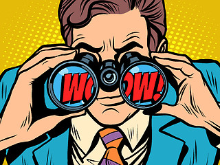 Image showing wow Businessman looking through binoculars