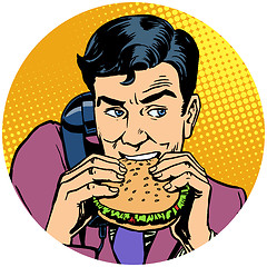 Image showing businessman eating a Burger and talking on the phone pop art ava