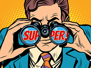 Image showing super Businessman looking through binoculars