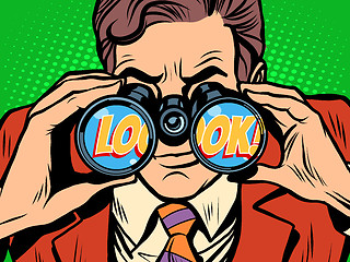 Image showing look Businessman looking through binoculars