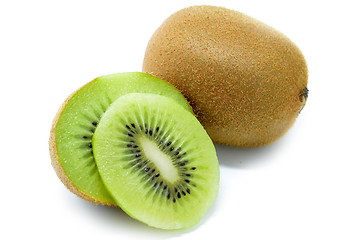 Image showing Kiwi fruit, slice of qiwi isolated on white background