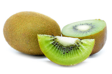 Image showing Kiwi fruit, slice of qiwi isolated on white background