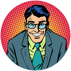 Image showing smiling man with glasses Round avatar icon symbol character imag