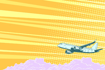 Image showing Aviation aircraft flying above the clouds, vector background