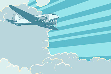 Image showing Air transport is flying in the sky plane, retro style